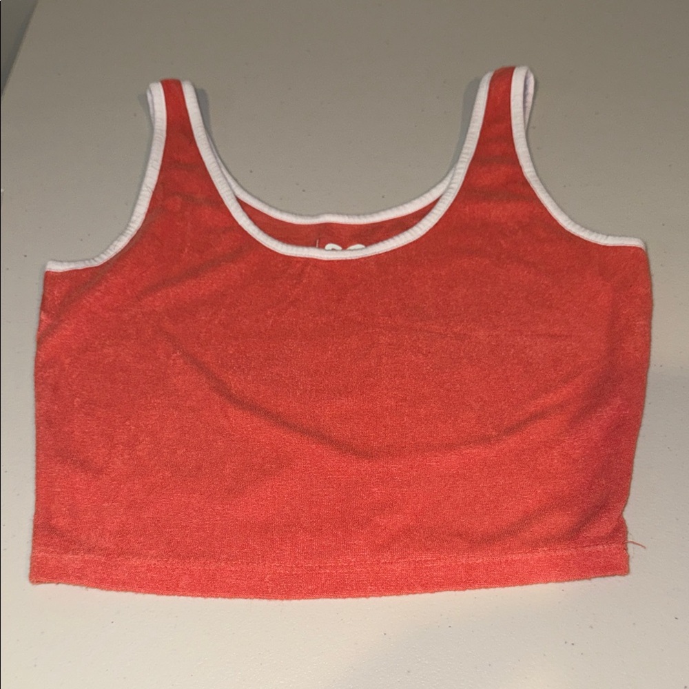 SO coral Crop Top with White Trim